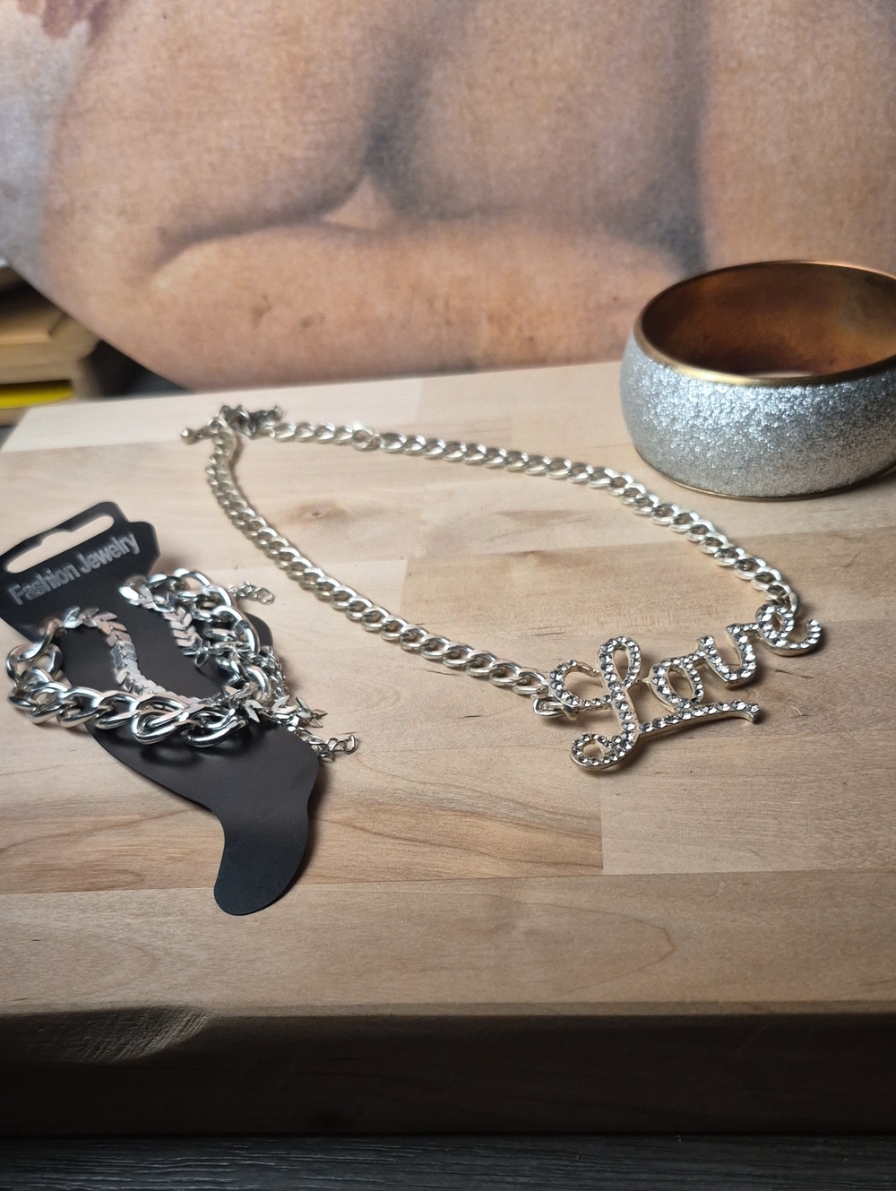 Silver 'Love' Script Pendant Chain Necklace - Fashion Jewelry